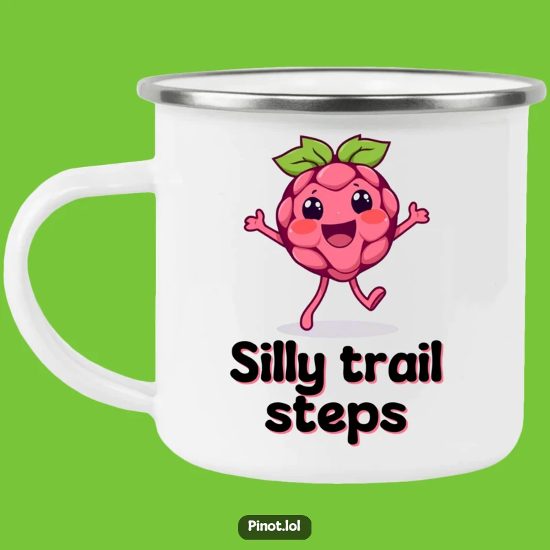 Funny Raspberry Silly Walk Camping Mug: Adventure Companion, Quirky Berry!