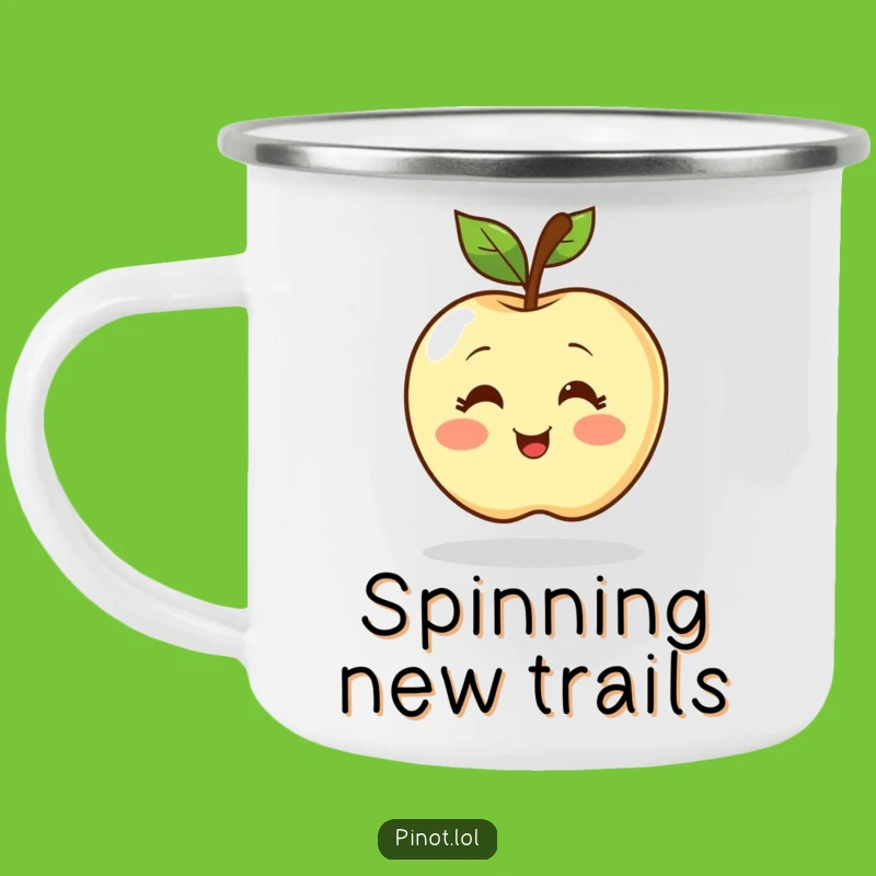 Funny Blushing Apple Camping Mug - Adventure Fuel with a Spinning Character