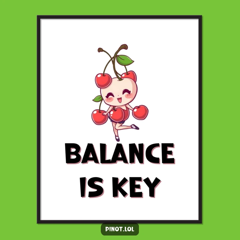 Funny Giggling Cherries Poster: Vibrant Wall Art of a Balanced Berry!