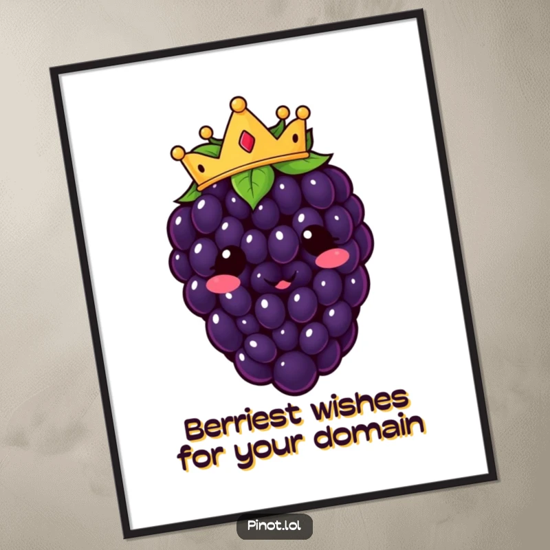 Funny Free Printable Wall Art: A cheerful kawaii blackberry wearing a tiny crown, looking undeniably cute and regal.