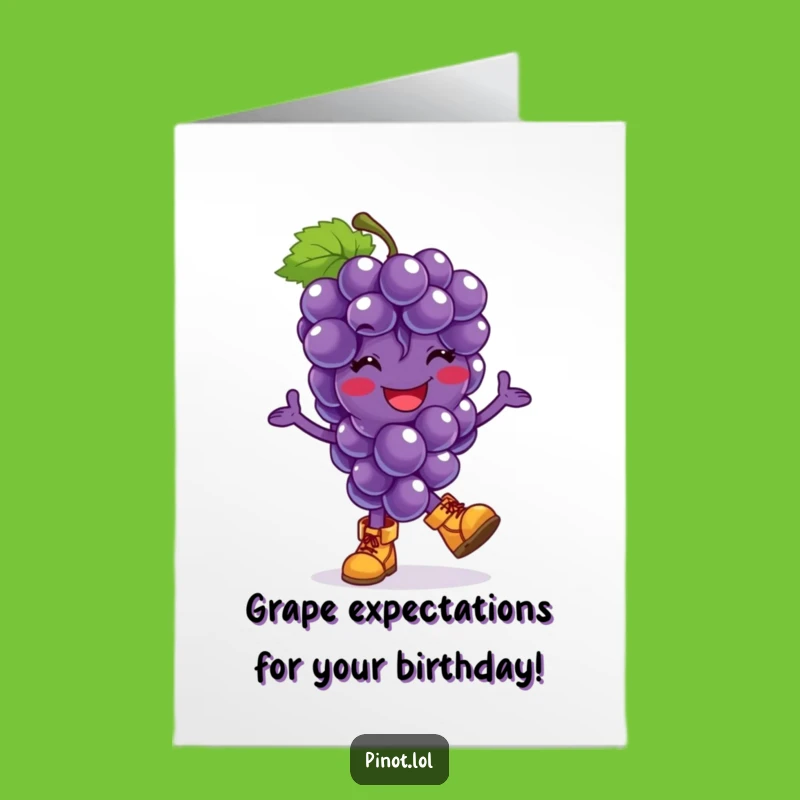 Free Printable Birthday Card: Funny Grape Hop, Joyful Boots, Downloadable Gift