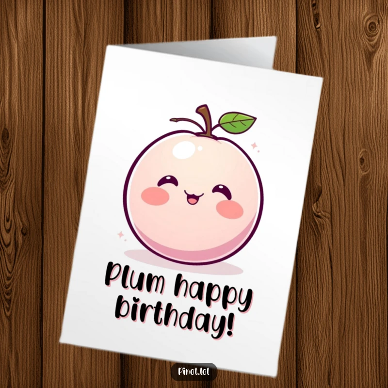 Funny Free Printable Birthday Card featuring a blushing, giggling plum character spinning with delight for a celebration.