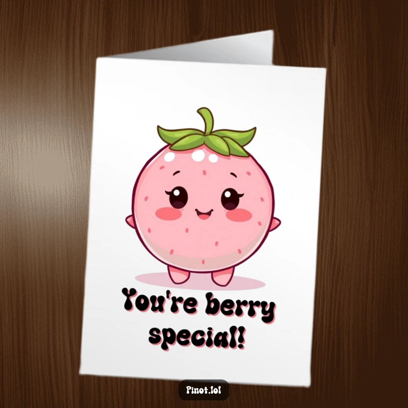 Funny Free Printable Congratulations Card of a round berry character wiggling happily, celebrating a successful milestone.