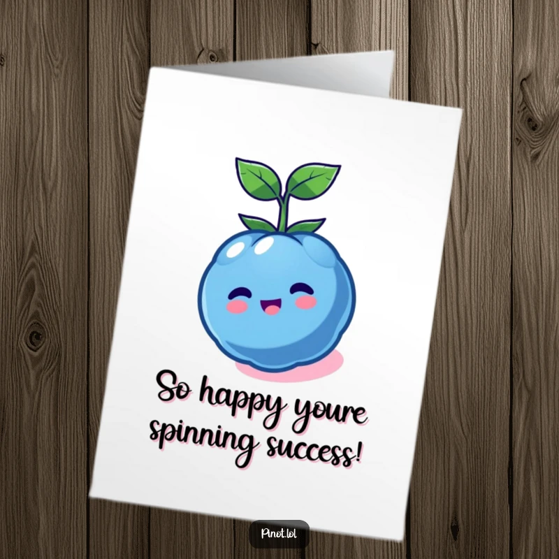 Funny Free Printable Congratulations Card: A joyful kawaii blueberry spinning excitedly in a vibrant circle.