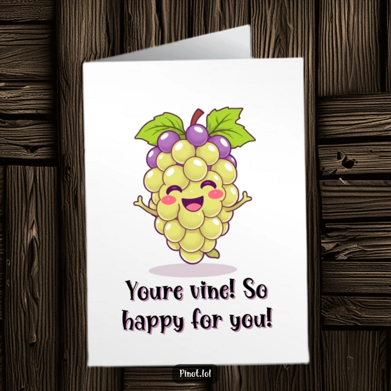 Funny Free Printable Congratulations Card: A cheerful kawaii grape hopping with excitement and joy.