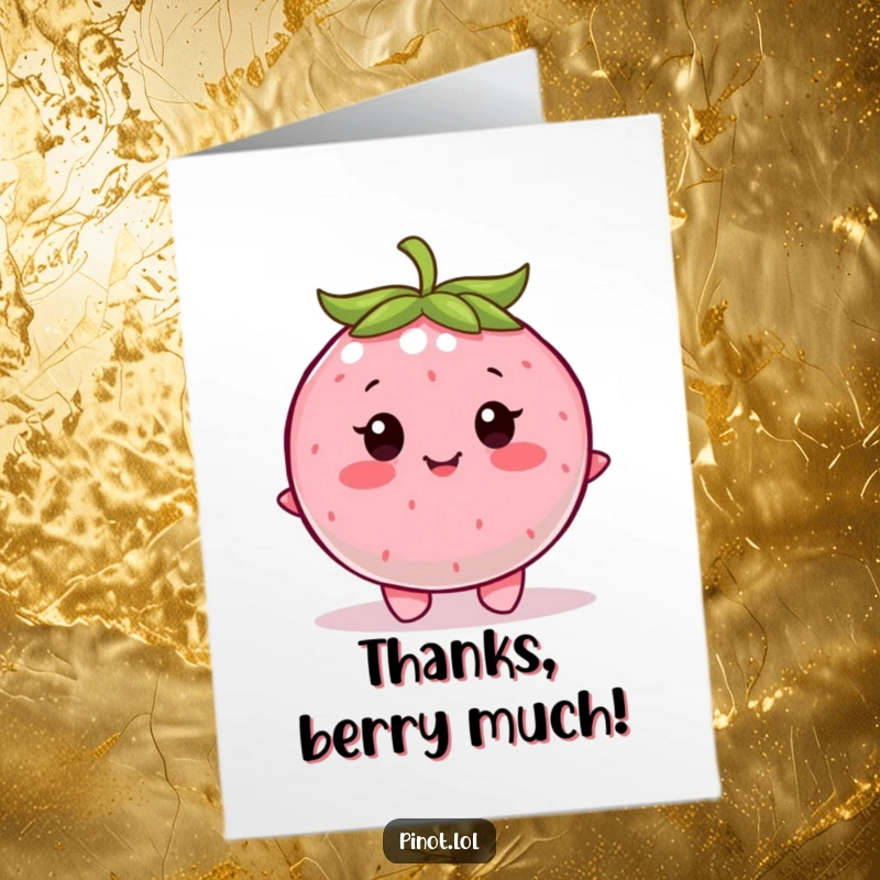 Funny Free Printable Thank You Card featuring a contented berry character wiggling happily, expressing sincere gratitude.