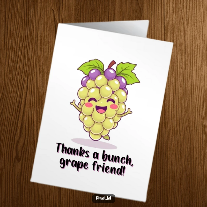 Funny Free Printable Thank You Card: A happy kawaii grape doing a fun hop to show appreciation.