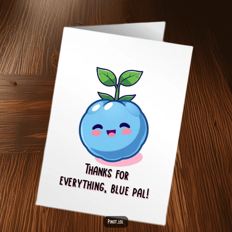 Funny Free Printable Thank You Card: A happy kawaii blueberry spinning in a circle to express gratitude.