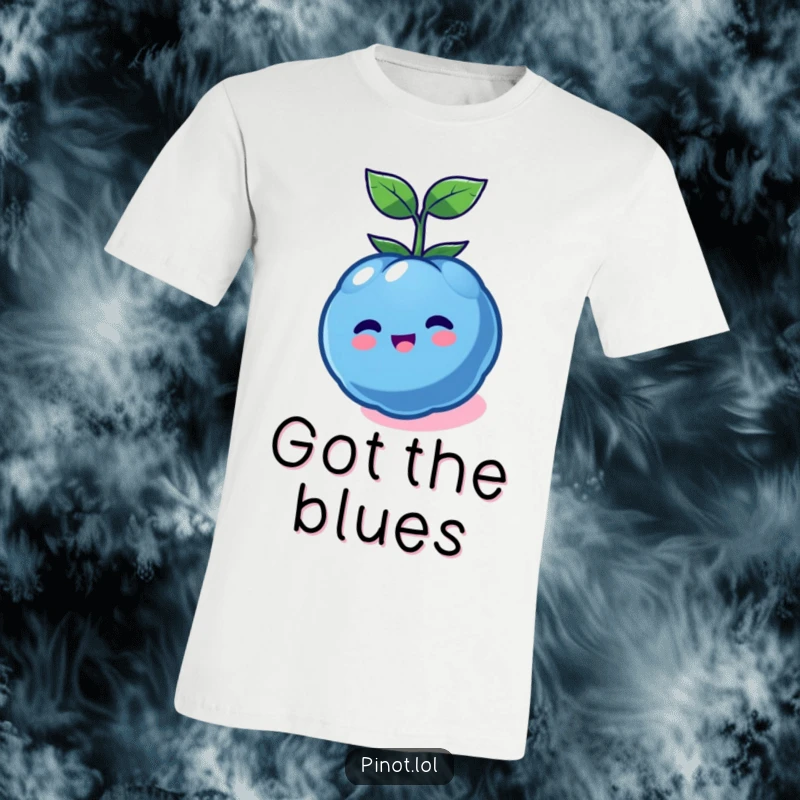 Funny kawaii blueberry character T-shirt, depicted spinning joyfully, a humorous and active apparel gift.